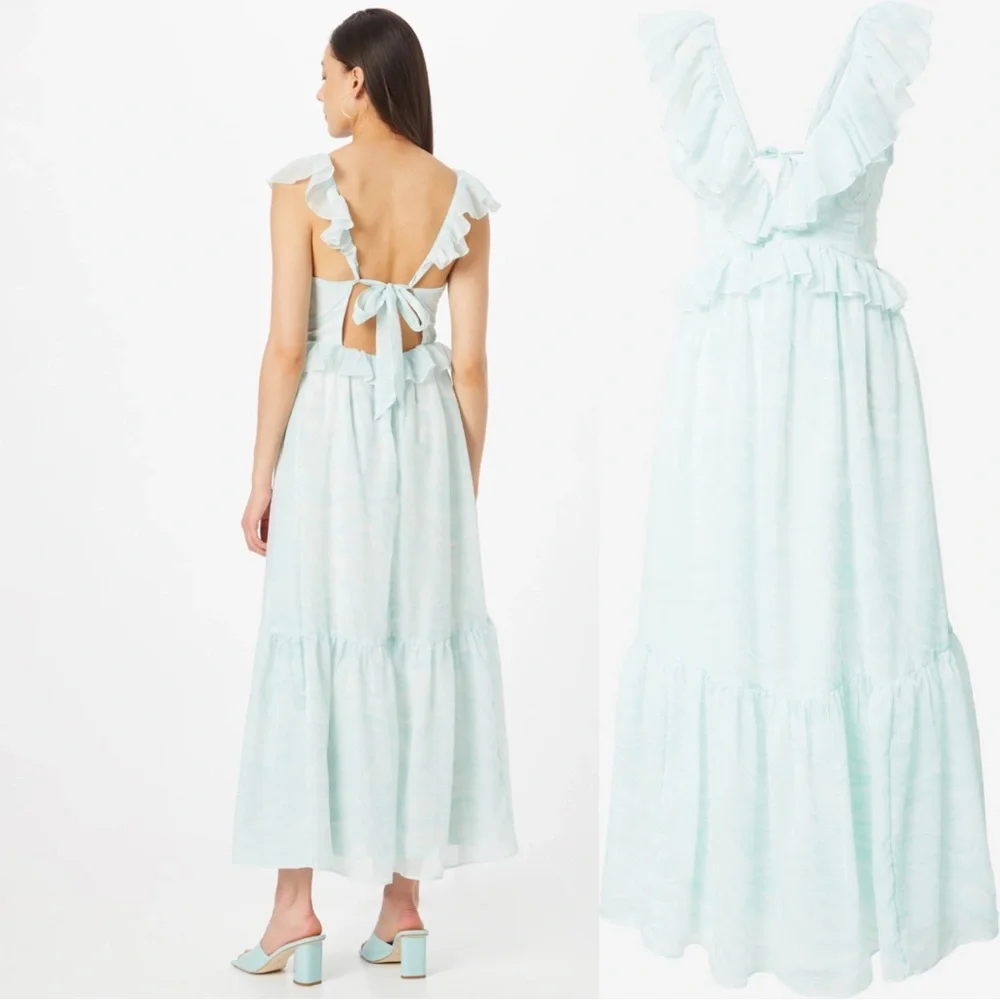 Abercrombie & Fitch Light Mint Ruffle Back Tie Maxi Dress